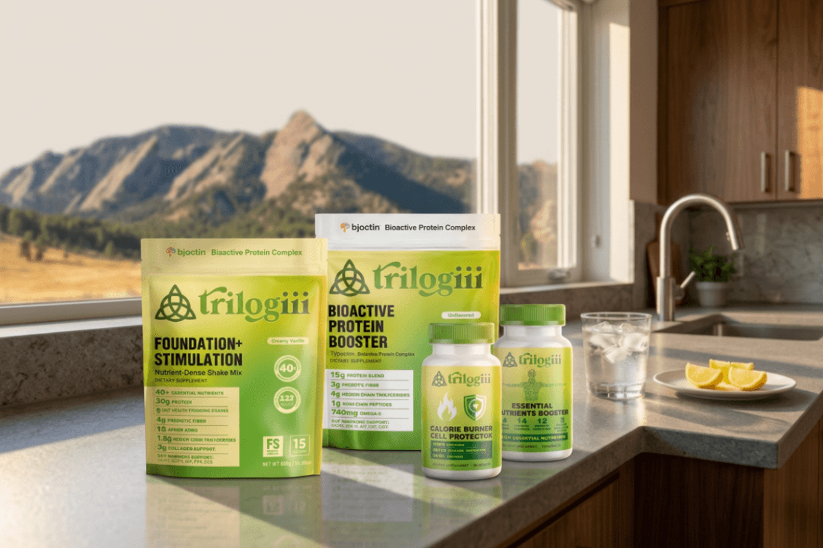 Trilogiii Core Weight Loss bundle on a kitchen counter